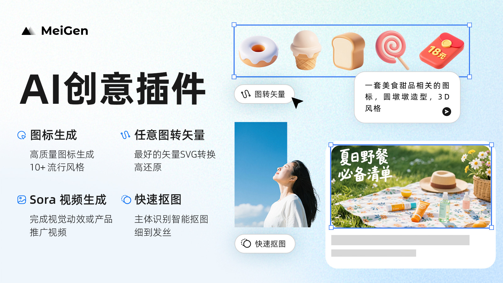 MeiGen-AI图标 Sora2 Nanobanana 抠图 转矢量封面